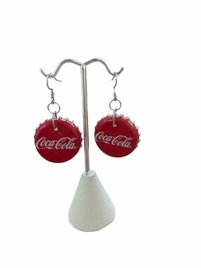 Coca-Cola Red Logo Bottle Cap Dangle Earrings